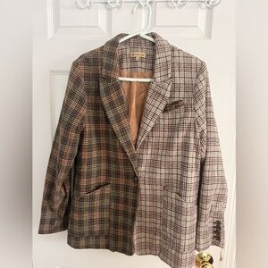 Democracy Assymetrical Brown plaid blazer. Size medium. Worn once